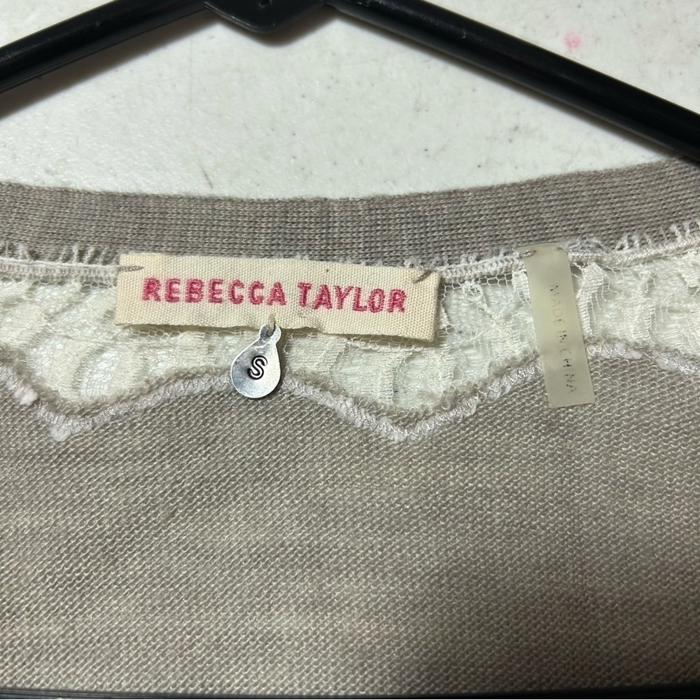 Rebecca Taylor Women’s Lace Trim Sweater Cardigan Sm Alpaca Wool Tan Button - Picture 4 of 5